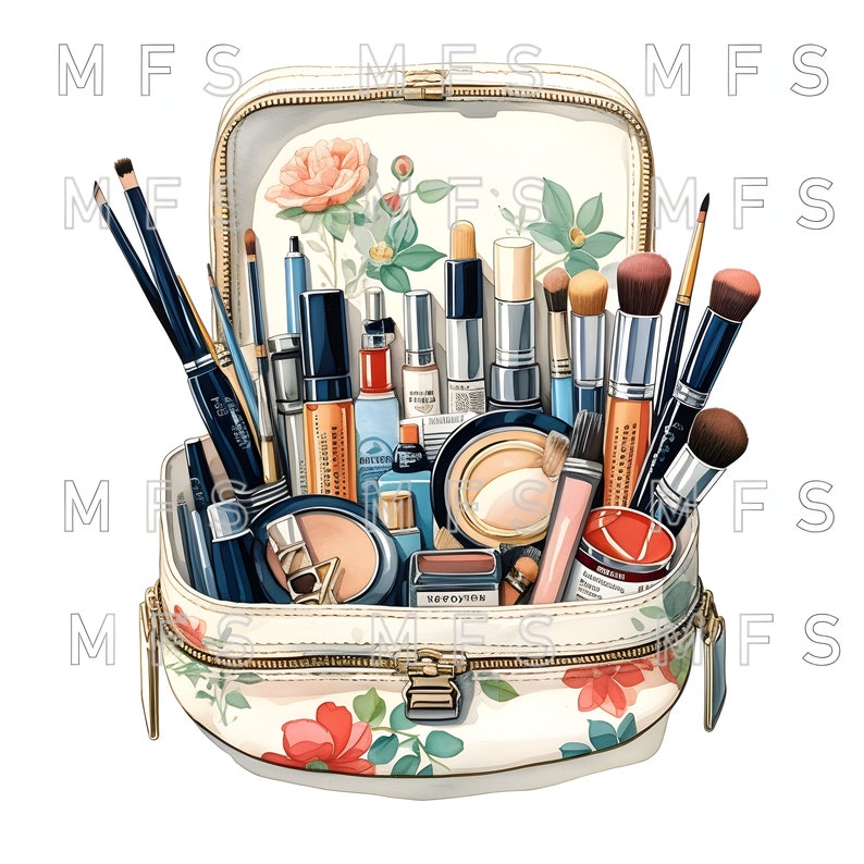 Watercolor Vintage Makeup Bag Clipart, 20 High Quality Jpgs, Instant