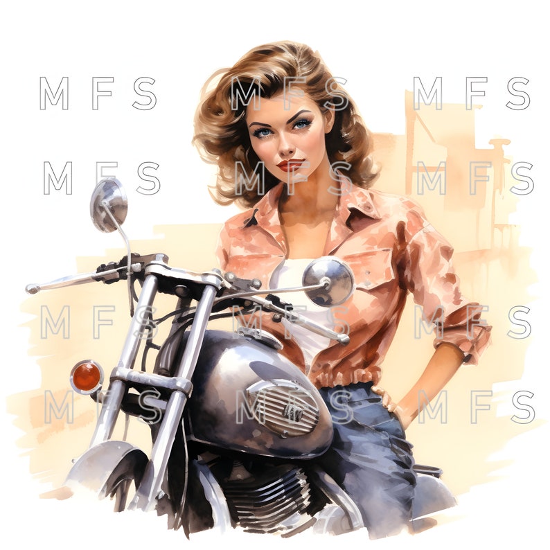 Aquarelle Biker Girl Clipart, 20 PNG de haute qualité, téléchargement numérique instantané fabrication de cartes, artisanat en papier numérique Pin Up Girls Clipart image 6