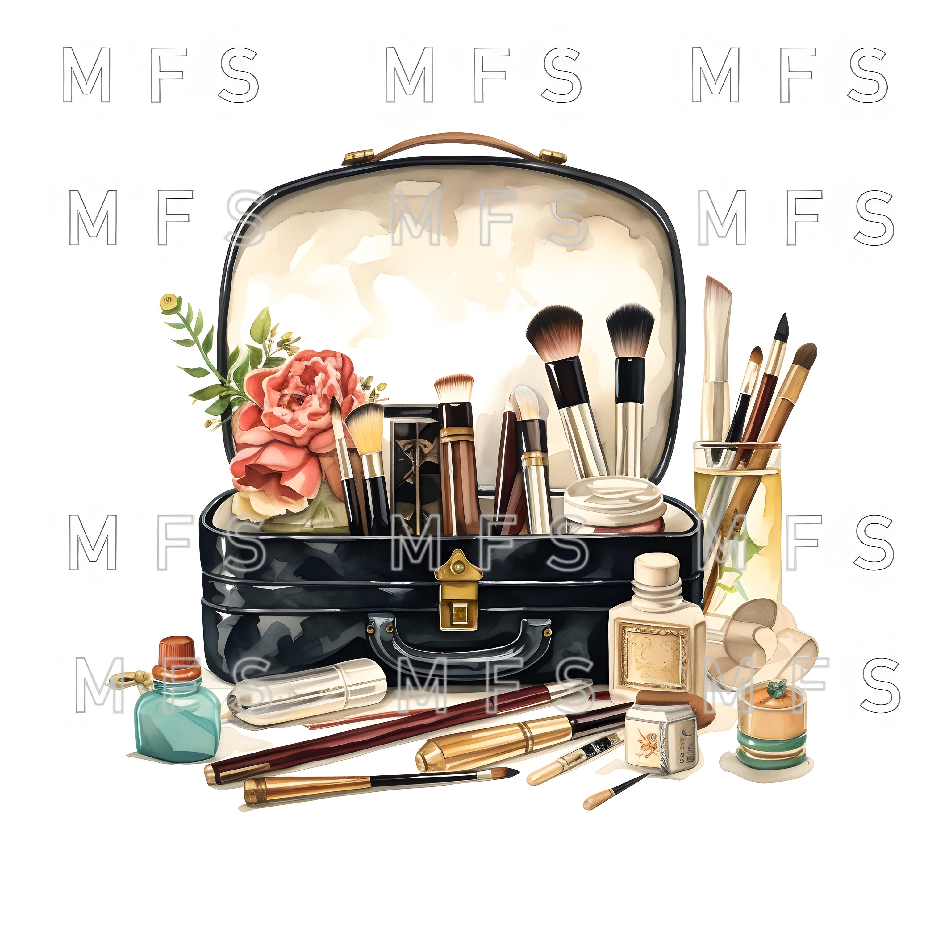 Watercolor Vintage Makeup Bag Clipart, 20 High Quality Jpgs, Instant