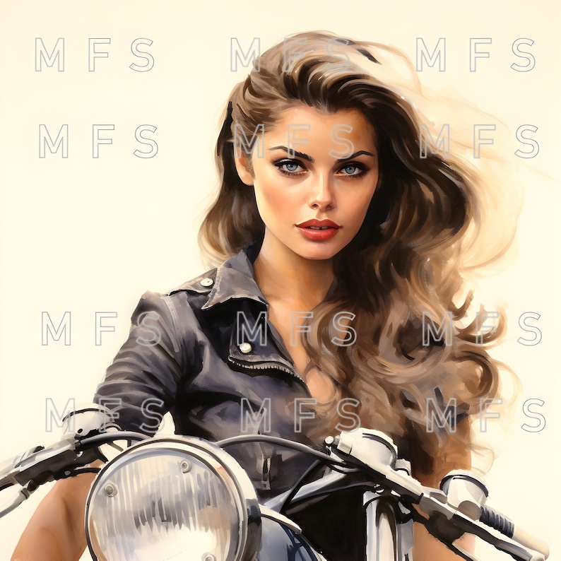 Aquarelle Biker Girl Clipart, 20 PNG de haute qualité, téléchargement numérique instantané fabrication de cartes, artisanat en papier numérique Pin Up Girls Clipart image 5