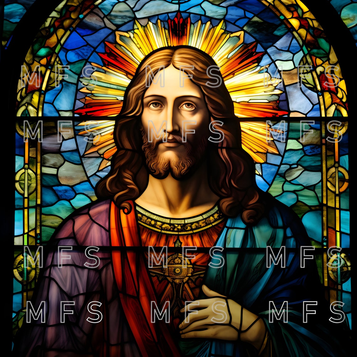 Watercolor Stained Glass Jesus Clipart 20 High Quality Jpgs Etsy