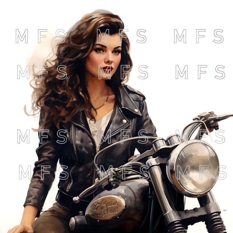 Aquarelle Biker Girl Clipart, 20 PNG de haute qualité, téléchargement numérique instantané fabrication de cartes, artisanat en papier numérique Pin Up Girls Clipart image 2