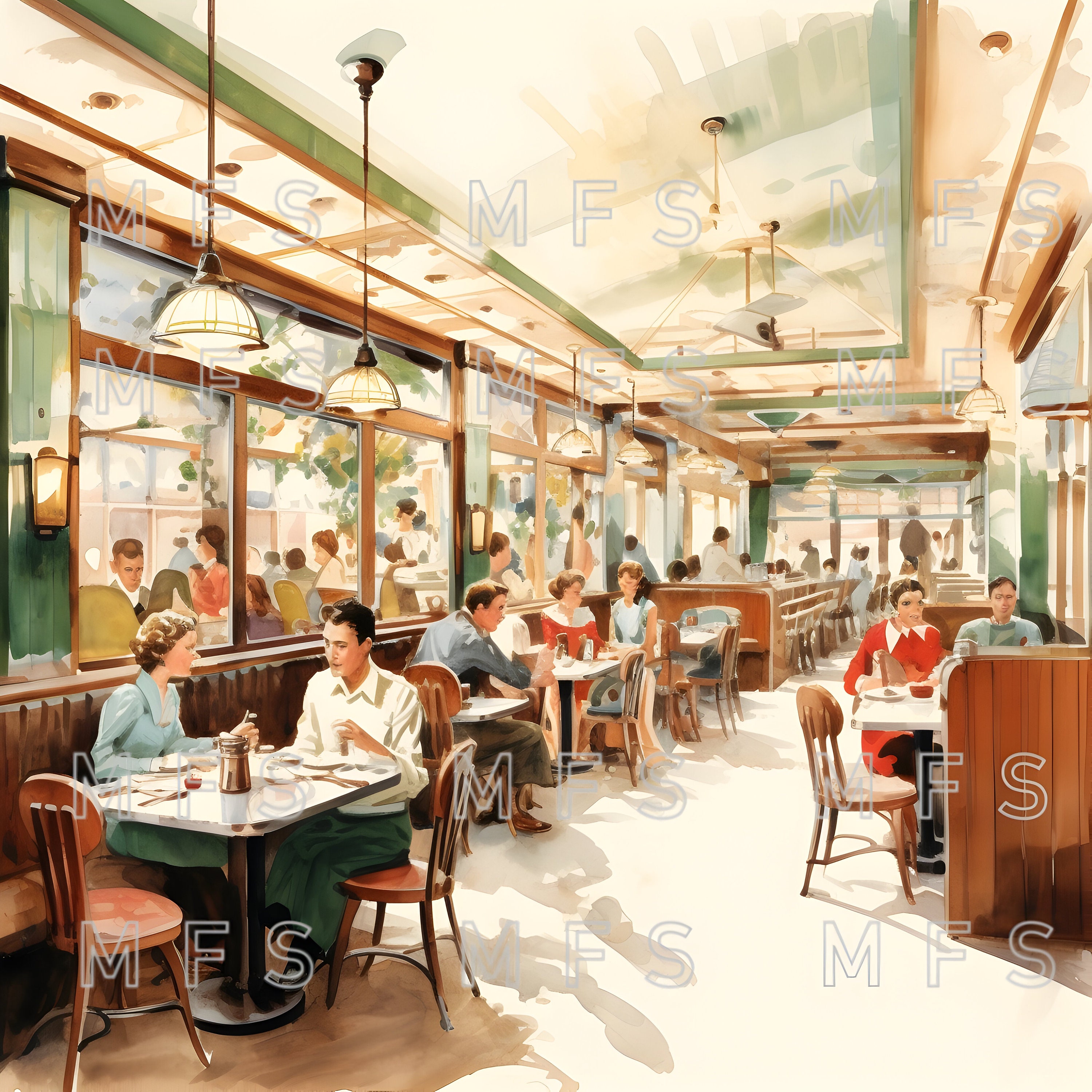 Watercolor Vintage Diner Clipart, 20 High Quality Jpgs, Instant Digital ...