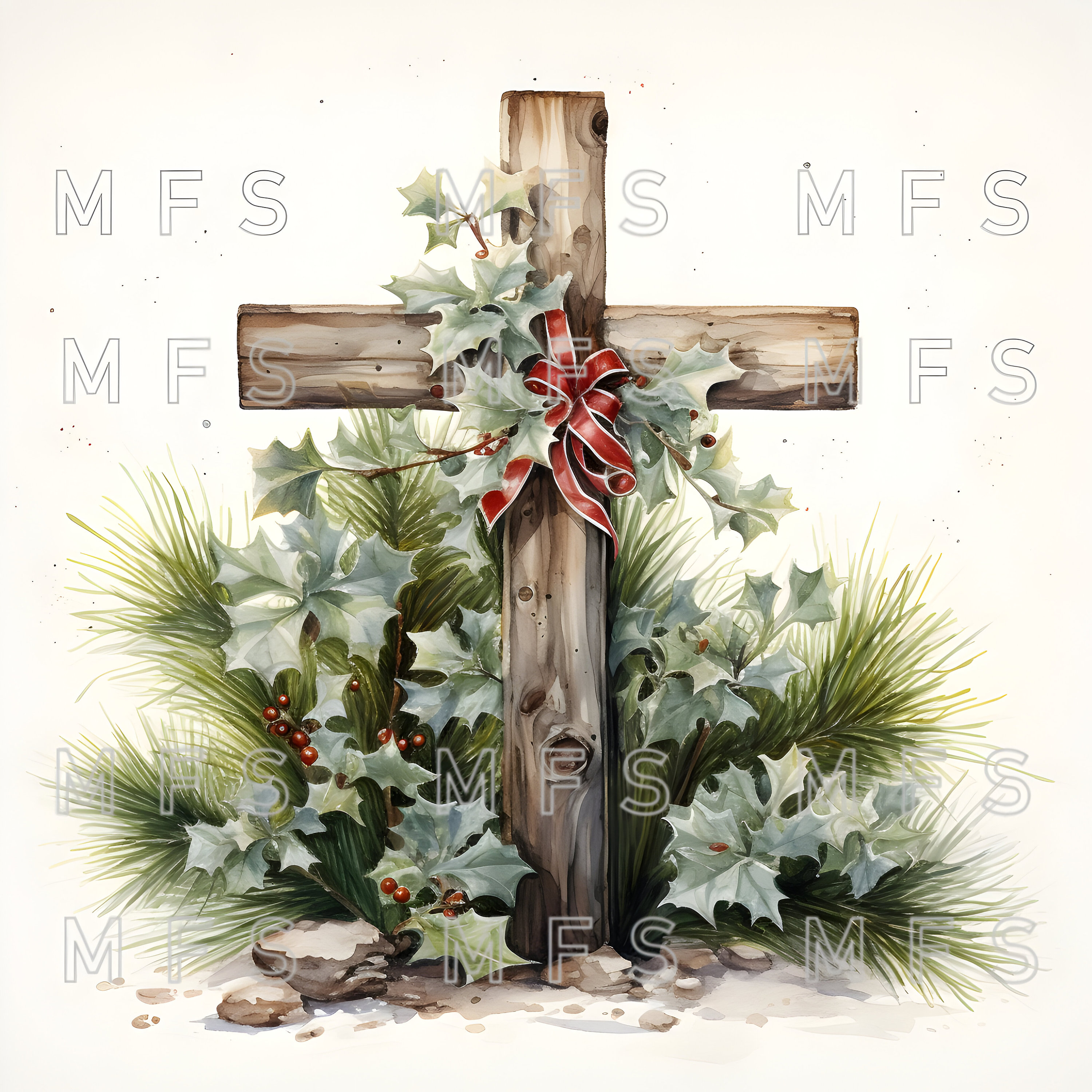 Watercolor Christmas Cross Clipart, 20 High Quality JPG, Instant
