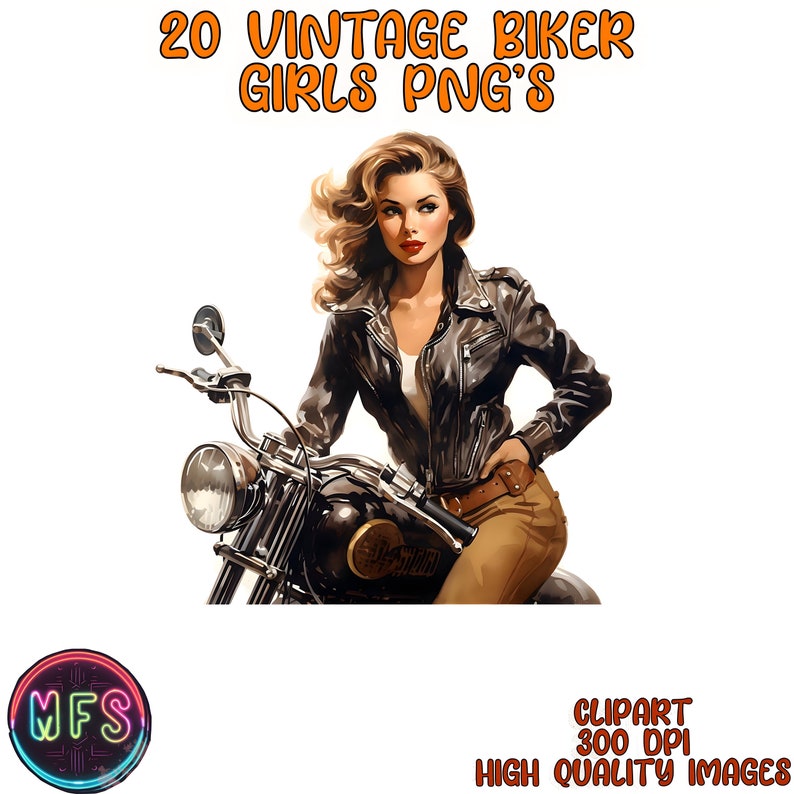 Edgy vintage biker girl PNG clipart: Rev up your creativity with these fierce and iconic illustrations of rebellious spirit and retro cool, perfect for adding a badass vibe to your projects.
