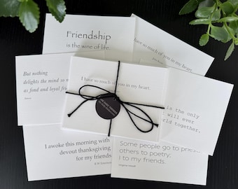 Literary Quote Friendship Note Cards: White Linen Stationery Set