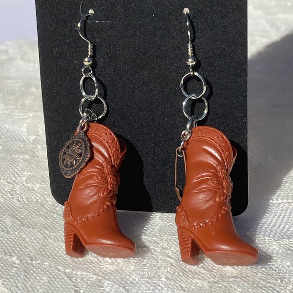 One of a kind Barbie cowgirl boot earrings with charms - Handmade