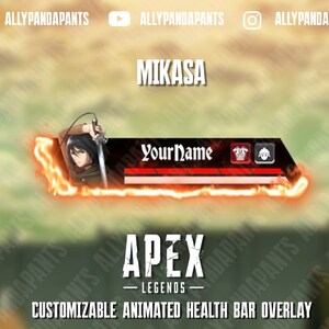 Female Anime Character With Sword Customizable Animated Apex Legends Health Bar Overlay for OBS, YouTube, Streamlabs, etc.