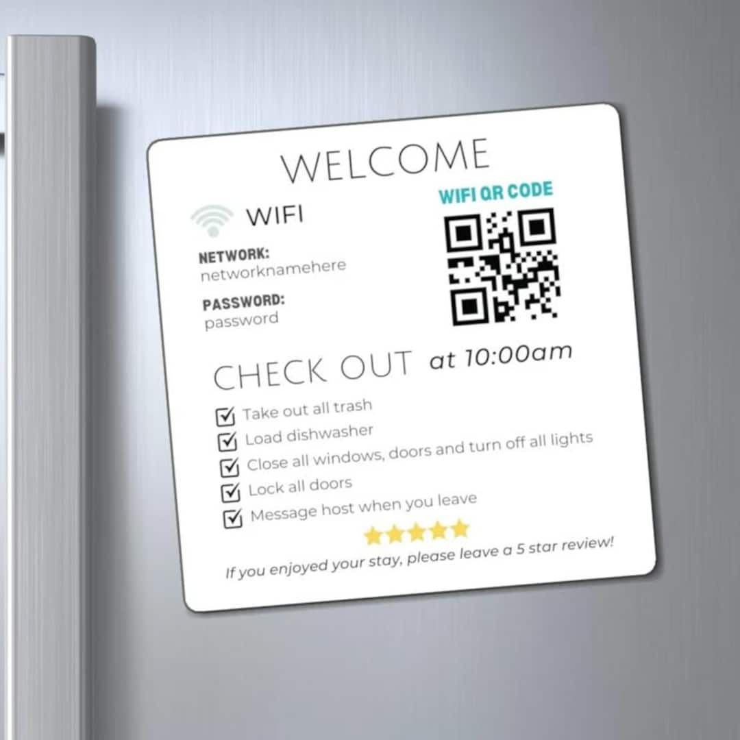 Wifi QR Code Magnet, Check-out List Magnet, Airbnb Guest Magnet ...