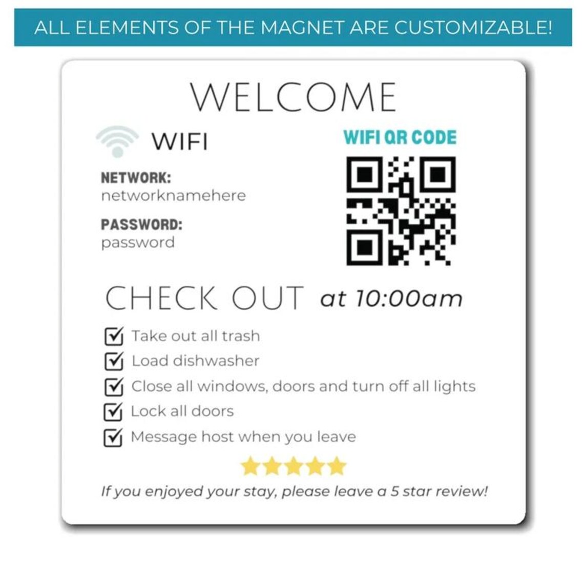 Wifi QR Code Magnet, Check-out List Magnet, Airbnb Guest Magnet ...