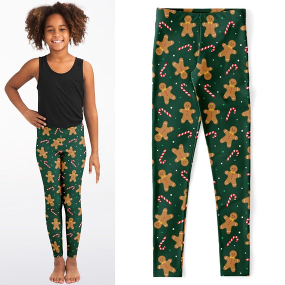 Christmas Leggings Gingerbread Man Candy Cane Christmas Leggings Yoga Capri Women Plus Kids Youth Toddler Festive Holiday Activewear Etsy