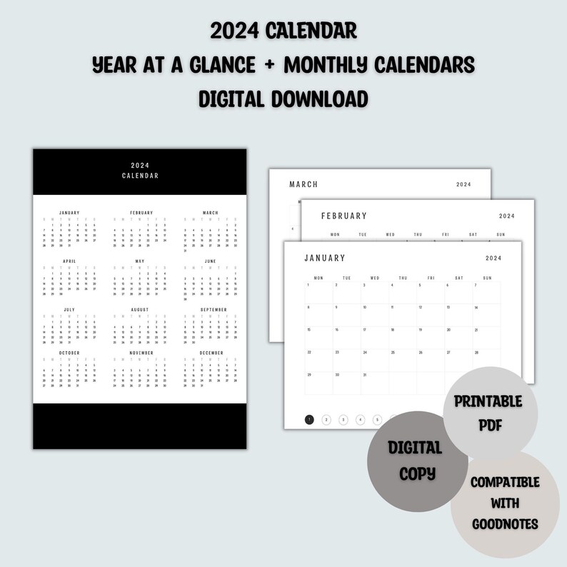2025 Year at a Glance Calendar 2025 Monthly Calendar Digital Planner