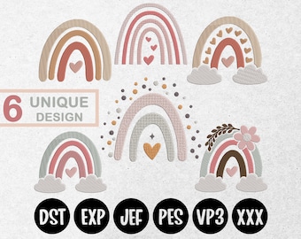 Boho Rainbow Embroidery Design Bundle: 6 Unique Designs (Machine Files)