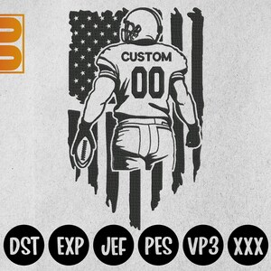 Custom Football Player Embroidery Design, Custom Name Usa Flag Embroidery, Customize Patch Embroidery, Machine Embroidery Art EMB0012
