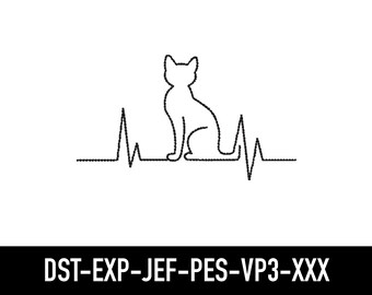 Cat Heartbeat Outline Embroidery Design: EKG Trendy File