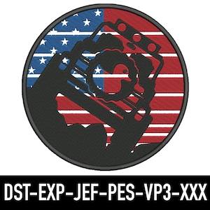 May include: A black and white silhouette of a jeep driving over a red, white, and blue American flag.