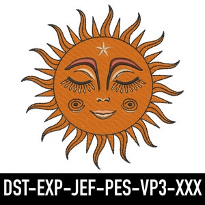 Retro Sun Embroidery Design: Tarot Card Smiley Face (Machine File)