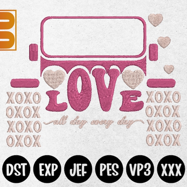 Valentine's Day Offroad Embroidery Design, Love All Day Every Day 4x4 Embroidery, Pink Embroidery, Machine Embroidery Design EMB0023