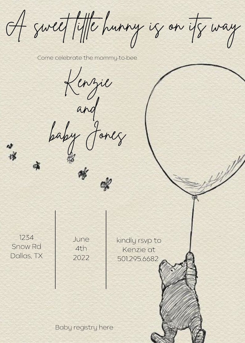 Winnie the Pooh baby shower invitation