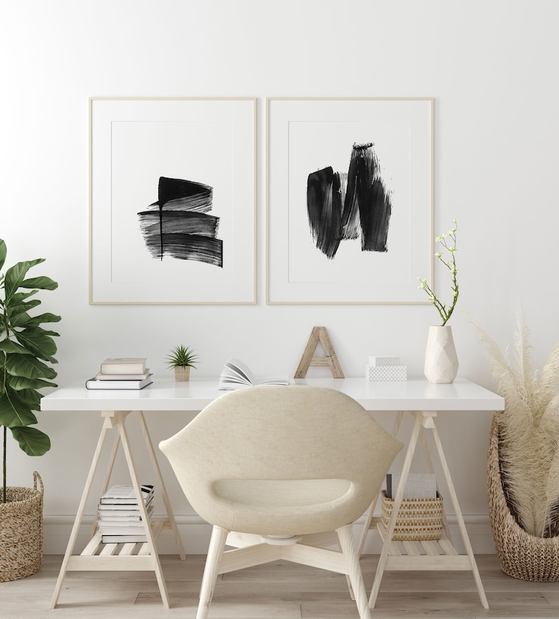 Black and White Minimalist Wall Art Abstract Poster Set - Etsy