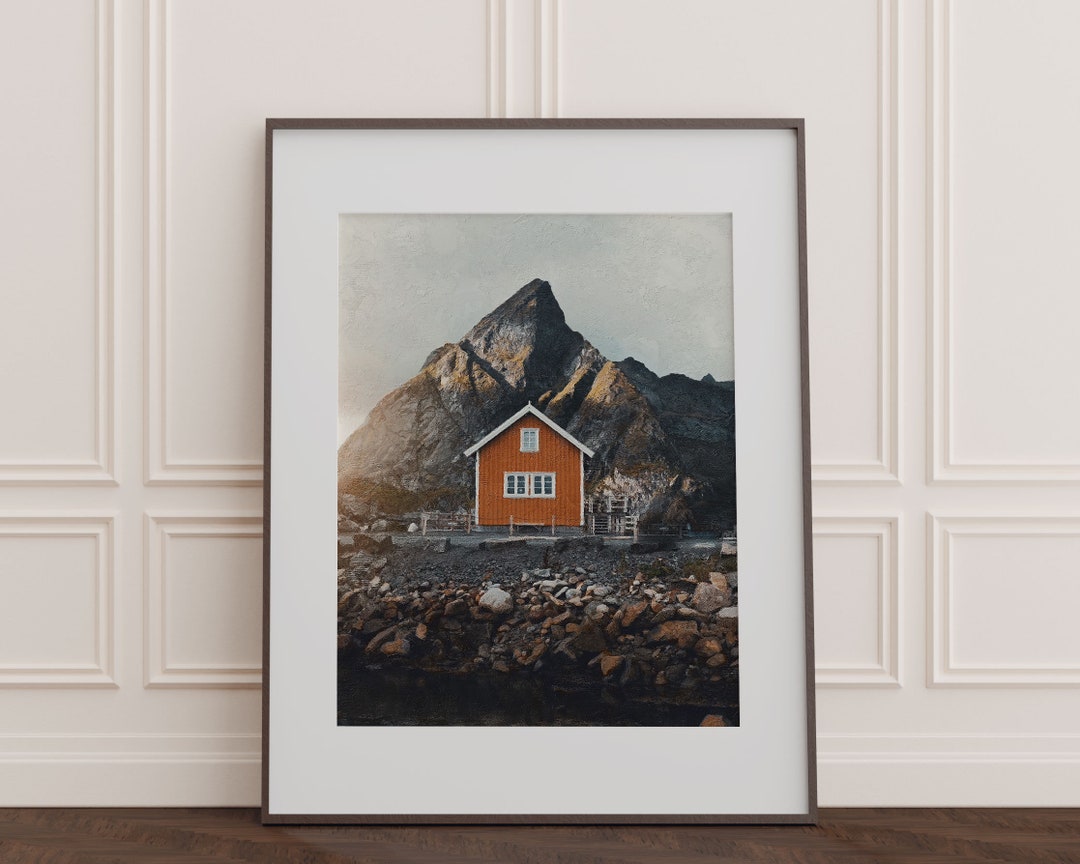 Scandinavian Mountain Art, Nordic Cabin Digital Print, Minimalist Wall Decor, Rustic Nordic ...