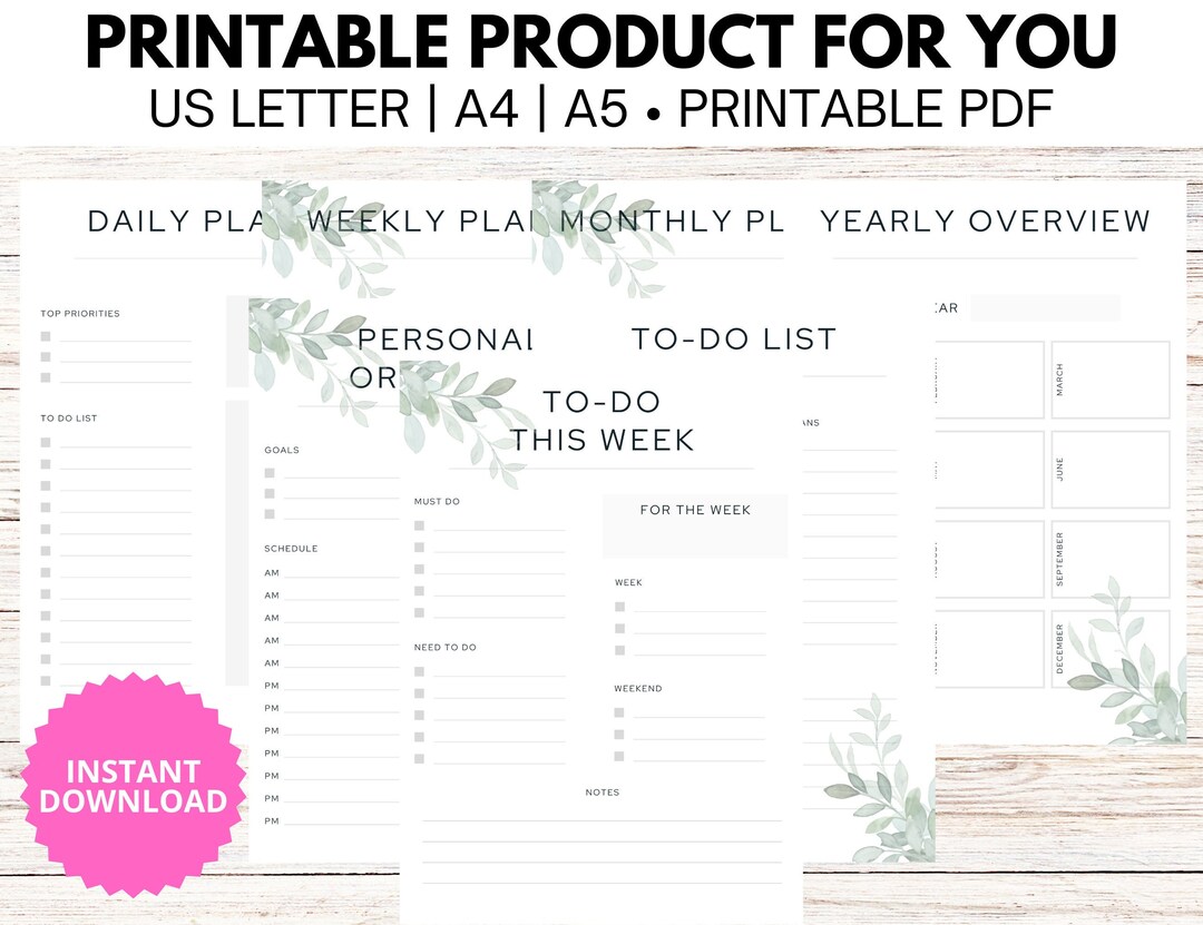 Daily Weekly Monthly Yearly Printable Planner Bundle - Etsy