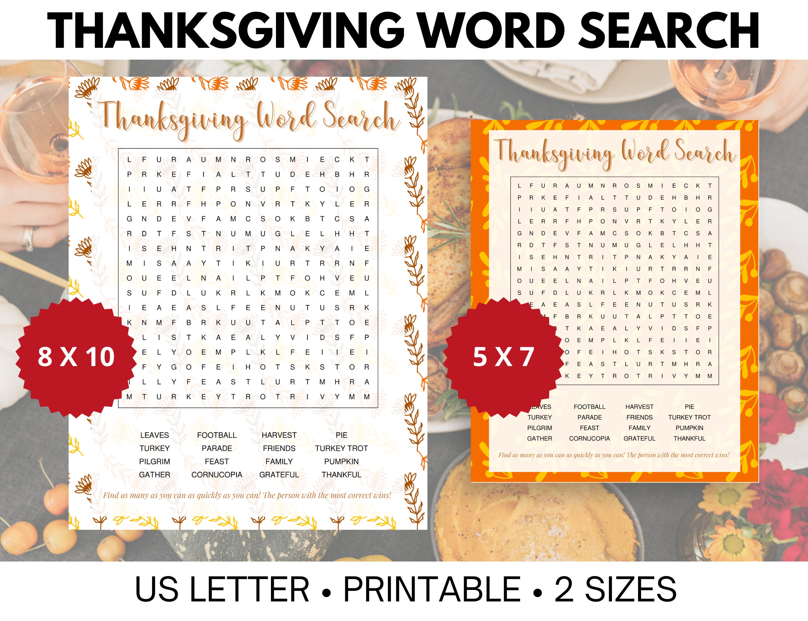 Printable Thanksgiving Word Search - Etsy