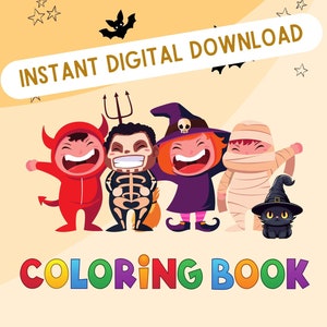 Halloween Coloring Book, Kids Coloring Book, Cute Halloween, Coloring Pages, Digital Download