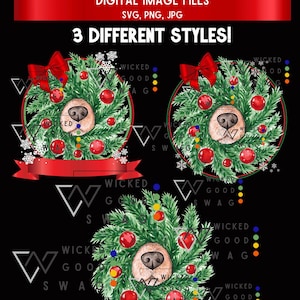 Hond neus kerstkrans digitaal bestand, puppykerst, hondenvakantie, digitale download, Svg, Png, Jpg