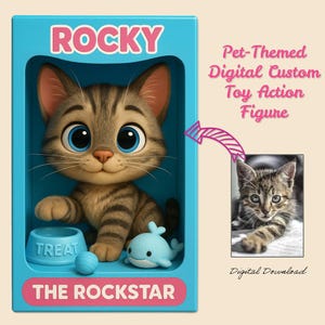 Cat Custom Action Figure, Personalized Digital Art, Digital Download, Custom Gift