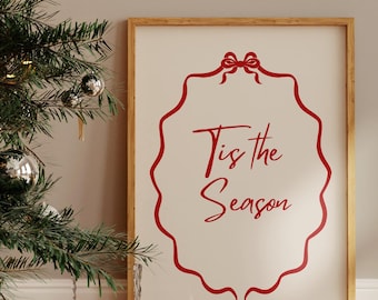 Tis The Season Trendy Christmas Red Print, Christmas Wall Art, Holiday Wall Decor, Trendy Printable Art, Christmas Poster
