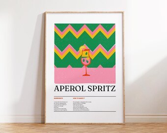 Cocktail Poster, Aperol Spritz Print, Bar Cart Prints, Cocktail Wall Art, Bar Cart Art, Kitchen Wall Art