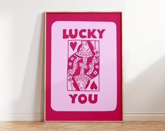 Lucky You Print, Retro Poster, Trendy Prints, Aesthetic Posters, Girly Wall Art, Retro Wall Art