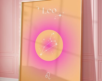 Leo Constellation, Printable Wall Art, Leo Print, Star Sign Poster, Zodiac Printables, Astrology Art, Gradient Aura Print, Digital Download