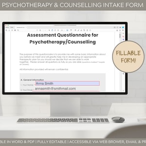 Psychotherapy | Counselling | Psychology Intake & Assessment Form - Editable, Fillable, Printable Word, PDF Templates, 2 Colours - 4 Files