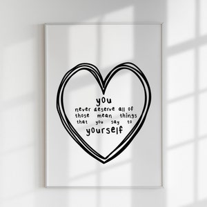 Positive Saying Typography Print | Unframed Wall Art | Bold Illustration Print | Black and White Print | Pink and Red Print | Self-Care