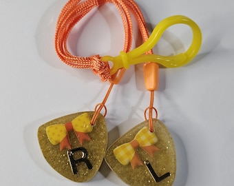 Radiology X-Ray Markers; Metal L & R, yellow glitter resin, Bow details, Radiographer gift