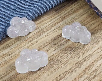 Fridge magnets; trio of little white clouds, weather theme, glitter resin