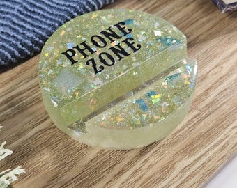 Circle Phone Stand; Green holographic resin block, Phone Zone, phone accessory