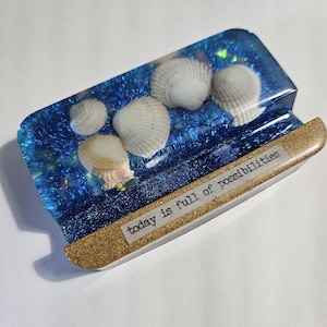 Stand for phone, android, phone, tablet | home office, tech gift accessory | beach theme with shells