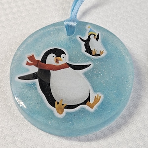 Christmas | Pair hanging tree decorations | icy penguin theme, xmas hanging charms
