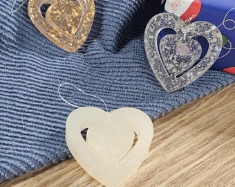 Christmas Tree Decorations; glitter heart shapes, various colours available