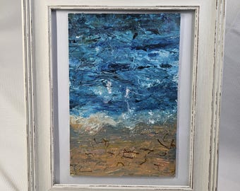Framed Abstract Landscape Painting: Acrylic & Natural dyes on Board, sea theme