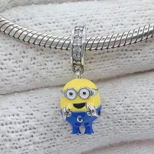 Yellow Minion Charm, Minion Bob Charm S925 Sterling Silver Charm For Bracelet