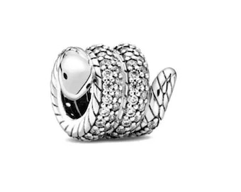 Sparkling wrapped Snake Charm S925 Sterling Silver Charm For Bracelet