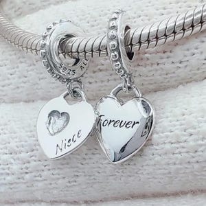 Aunt & Niece Heart Dangle S925 Silver Charm Fits Bracelet Necklace