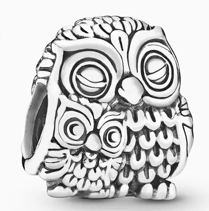 Owl Mother & Baby Snuggle Charm S925 Sterling Silver Charm For Bracelet, Necklace