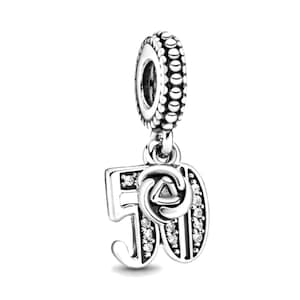 50th Celebration Dangle Charm S925 Silver Charm, Charm for Bracelet Necklace