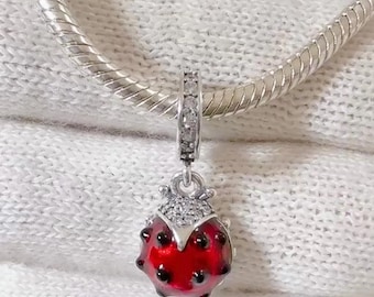 Red Ladybird Dangle Charm S925 Sterling Silver Charm For Pandora Bracelet Necklace