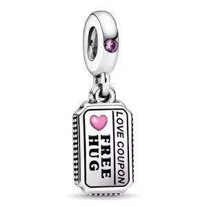 Love Free Kisses Hugs Dangle Charm S925 Sterling Silver Charm